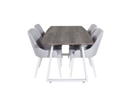 ebuy24 IncaNAWH eethoek eetkamertafel uitschuifbare tafel lengte cm 160 / 200 el hout decor grijs en 4 Plaza eetkamerstal grijs, wit.