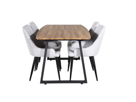 ebuy24 IncaNABL eethoek eetkamertafel uitschuifbare tafel lengte cm 160 / 200 el hout decor en 4 Plaza eetkamerstal lichtgrijs, zwart.