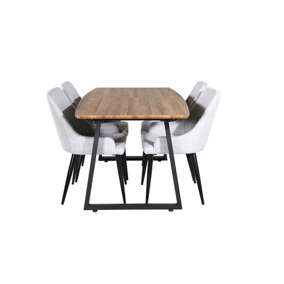 ebuy24 IncaNABL eethoek eetkamertafel uitschuifbare tafel lengte cm 160 / 200 el hout decor en 4 Plaza eetkamerstal lichtgrijs, zwart.