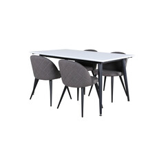 ebuy24 Jimmy150 eethoek eetkamertafel uitschuifbare tafel lengte cm 150 / 240 wit en 4 Velvet Stitches eetkamerstal grijs.