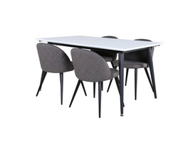 ebuy24 Jimmy150 eethoek eetkamertafel uitschuifbare tafel lengte cm 150 / 240 wit en 4 Velvet Stitches eetkamerstal grijs.