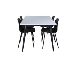 ebuy24 Jimmy150 eethoek eetkamertafel uitschuifbare tafel lengte cm 150 / 240 wit en 4 Arctic eetkamerstal zwart.