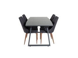 ebuy24 IncaBLBL eethoek eetkamertafel uitschuifbare tafel lengte cm 160 / 200 zwart en 4 Leone eetkamerstal zwart.