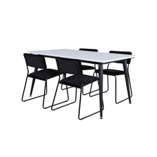 ebuy24 Jimmy150 eethoek eetkamertafel uitschuifbare tafel lengte cm 150 / 240 wit en 4 Kenth eetkamerstal velours zwart.