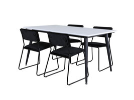 ebuy24 Jimmy150 eethoek eetkamertafel uitschuifbare tafel lengte cm 150 / 240 wit en 4 Kenth eetkamerstal velours zwart.