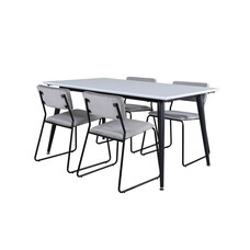 ebuy24 Jimmy150 eethoek eetkamertafel uitschuifbare tafel lengte cm 150 / 240 wit en 4 Kenth eetkamerstal velours grijs.