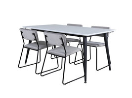 ebuy24 Jimmy150 eethoek eetkamertafel uitschuifbare tafel lengte cm 150 / 240 wit en 4 Kenth eetkamerstal velours grijs.