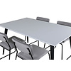 ebuy24 Jimmy150 eethoek eetkamertafel uitschuifbare tafel lengte cm 150 / 240 wit en 4 Kenth eetkamerstal velours grijs.