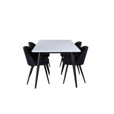 ebuy24 Jimmy150 eethoek eetkamertafel uitschuifbare tafel lengte cm 150 / 240 wit en 4 Velvet eetkamerstal zwart.