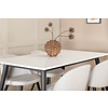 ebuy24 Jimmy150 eethoek eetkamertafel uitschuifbare tafel lengte cm 150 / 240 wit en 4 Velvet eetkamerstal lichtgrijs, zwart.