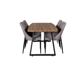 ebuy24 IncaNABL eethoek eetkamertafel uitschuifbare tafel lengte cm 160 / 200 el hout decor en 4 Leone 2.0 eetkamerstal grijs, zwart.