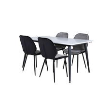 ebuy24 Jimmy150 eethoek eetkamertafel uitschuifbare tafel lengte cm 150 / 240 wit en 4 Emma eetkamerstal velours grijs,zwart.