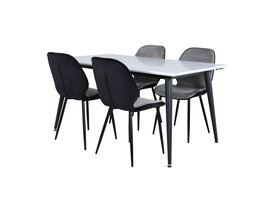 ebuy24 Jimmy150 eethoek eetkamertafel uitschuifbare tafel lengte cm 150 / 240 wit en 4 Emma eetkamerstal velours grijs,zwart.