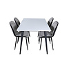 ebuy24 Jimmy150 eethoek eetkamertafel uitschuifbare tafel lengte cm 150 / 240 wit en 4 Emma eetkamerstal velours grijs,zwart.