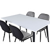 ebuy24 Jimmy150 eethoek eetkamertafel uitschuifbare tafel lengte cm 150 / 240 wit en 4 Emma eetkamerstal velours grijs,zwart.