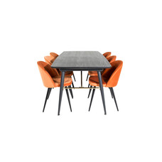 ebuy24 Gold eethoek eetkamertafel uitschuifbare tafel lengte cm 180 / 220 zwart en 4 Velvet eetkamerstal velours oranje, zwart.