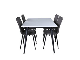 ebuy24 Jimmy150 eethoek eetkamertafel uitschuifbare tafel lengte cm 150 / 240 wit en 4 Windu Lyx eetkamerstal grijs.