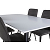 ebuy24 Jimmy150 eethoek eetkamertafel uitschuifbare tafel lengte cm 150 / 240 wit en 4 Windu Lyx eetkamerstal grijs.