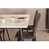 ebuy24 Jimmy150 eethoek eetkamertafel uitschuifbare tafel lengte cm 150 / 240 wit en 4 Windu Lyx eetkamerstal grijs.