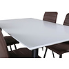 ebuy24 Jimmy150 eethoek eetkamertafel uitschuifbare tafel lengte cm 150 / 240 wit en 4 Windu Lyx eetkamerstal bruin.