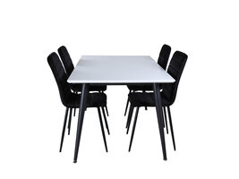 ebuy24 Jimmy150 eethoek eetkamertafel uitschuifbare tafel lengte cm 150 / 240 wit en 4 Windu Lyx eetkamerstal velours zwart.