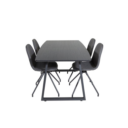 ebuy24 IncaBLBL eethoek eetkamertafel uitschuifbare tafel lengte cm 160 / 200 zwart en 4 Polar eetkamerstal PU kunstleer zwart.