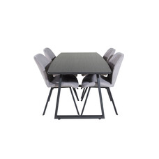 ebuy24 IncaBLBL eethoek eetkamertafel uitschuifbare tafel lengte cm 160 / 200 zwart en 4 Gemma eetkamerstal grijs.
