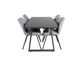 ebuy24 IncaBLBL eethoek eetkamertafel uitschuifbare tafel lengte cm 160 / 200 zwart en 4 Gemma eetkamerstal grijs.