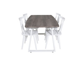 ebuy24 IncaNAWH eethoek eetkamertafel uitschuifbare tafel lengte cm 160 / 200 el hout decor grijs en 4 Mariannelund eetkamerstal wit.