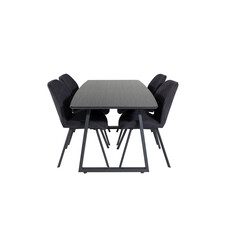 ebuy24 IncaBLBL eethoek eetkamertafel uitschuifbare tafel lengte cm 160 / 200 zwart en 4 Gemma eetkamerstal zwart.
