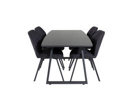 ebuy24 IncaBLBL eethoek eetkamertafel uitschuifbare tafel lengte cm 160 / 200 zwart en 4 Gemma eetkamerstal zwart.