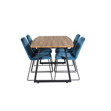 ebuy24 IncaNABL eethoek eetkamertafel uitschuifbare tafel lengte cm 160 / 200 el hout decor en 4 Muce eetkamerstal velours blauw.