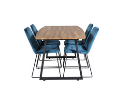 ebuy24 IncaNABL eethoek eetkamertafel uitschuifbare tafel lengte cm 160 / 200 el hout decor en 4 Muce eetkamerstal velours blauw.