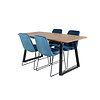 ebuy24 IncaNABL eethoek eetkamertafel uitschuifbare tafel lengte cm 160 / 200 el hout decor en 4 Muce eetkamerstal velours blauw.
