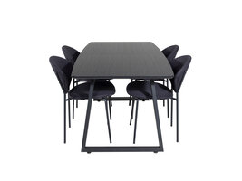 ebuy24 IncaBLBL eethoek eetkamertafel uitschuifbare tafel lengte cm 160 / 200 zwart en 4 Vault eetkamerstal zwart.