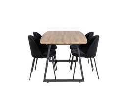 ebuy24 IncaNABL eethoek eetkamertafel uitschuifbare tafel lengte cm 160 / 200 el hout decor en 4 Wrinkles eetkamerstal velours zwart.