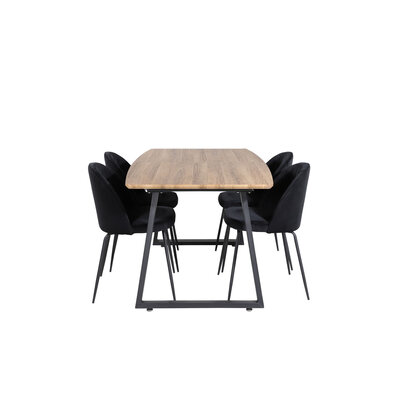 ebuy24 IncaNABL eethoek eetkamertafel uitschuifbare tafel lengte cm 160 / 200 el hout decor en 4 Wrinkles eetkamerstal velours zwart.