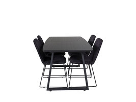 ebuy24 IncaBLBL eethoek eetkamertafel uitschuifbare tafel lengte cm 160 / 200 zwart en 4 Muce eetkamerstal zwart.