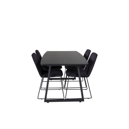 ebuy24 IncaBLBL eethoek eetkamertafel uitschuifbare tafel lengte cm 160 / 200 zwart en 4 Muce eetkamerstal zwart.