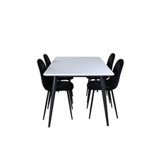 ebuy24 Jimmy150 eethoek eetkamertafel uitschuifbare tafel lengte cm 150 / 240 wit en 4 Polar eetkamerstal velours zwart.