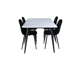 ebuy24 Jimmy150 eethoek eetkamertafel uitschuifbare tafel lengte cm 150 / 240 wit en 4 Polar eetkamerstal velours zwart.