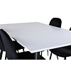 ebuy24 Jimmy150 eethoek eetkamertafel uitschuifbare tafel lengte cm 150 / 240 wit en 4 Polar eetkamerstal velours zwart.