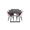 ebuy24 IncaBLBL eethoek eetkamertafel uitschuifbare tafel lengte cm 160 / 200 zwart en 4 Velvet eetkamerstal velours roze, zwart, messing decor.