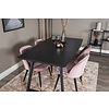 ebuy24 IncaBLBL eethoek eetkamertafel uitschuifbare tafel lengte cm 160 / 200 zwart en 4 Velvet eetkamerstal velours roze, zwart, messing decor.