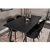 ebuy24 IncaBLBL eethoek eetkamertafel uitschuifbare tafel lengte cm 160 / 200 zwart en 4 Velvet eetkamerstal velours zwart, messing decor.