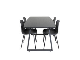 ebuy24 IncaBLBL eethoek eetkamertafel uitschuifbare tafel lengte cm 160 / 200 zwart en 4 Arctic eetkamerstal zwart.