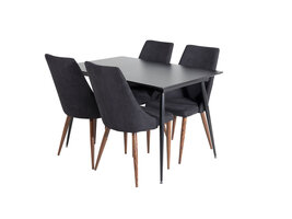 ebuy24 SilarBLExt eethoek eetkamertafel uitschuifbare tafel lengte cm 120 / 160 zwart en 4 Leone eetkamerstal zwart.