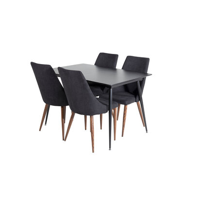 ebuy24 SilarBLExt eethoek eetkamertafel uitschuifbare tafel lengte cm 120 / 160 zwart en 4 Leone eetkamerstal zwart.