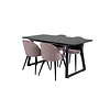 ebuy24 IncaBLBL eethoek eetkamertafel uitschuifbare tafel lengte cm 160 / 200 zwart en 4 Velvet eetkamerstal fluweel roze, zwart.