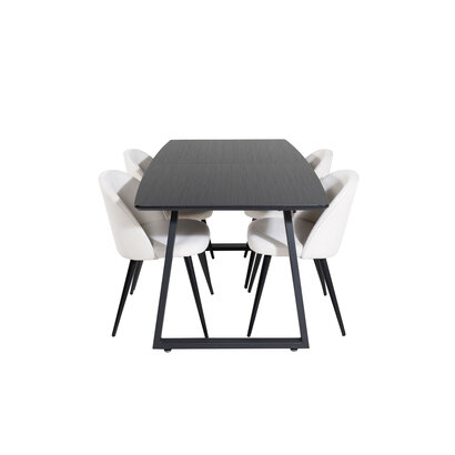 ebuy24 IncaBLBL eethoek eetkamertafel uitschuifbare tafel lengte cm 160 / 200 zwart en 4 Velvet eetkamerstal fluweel beige, zwart.